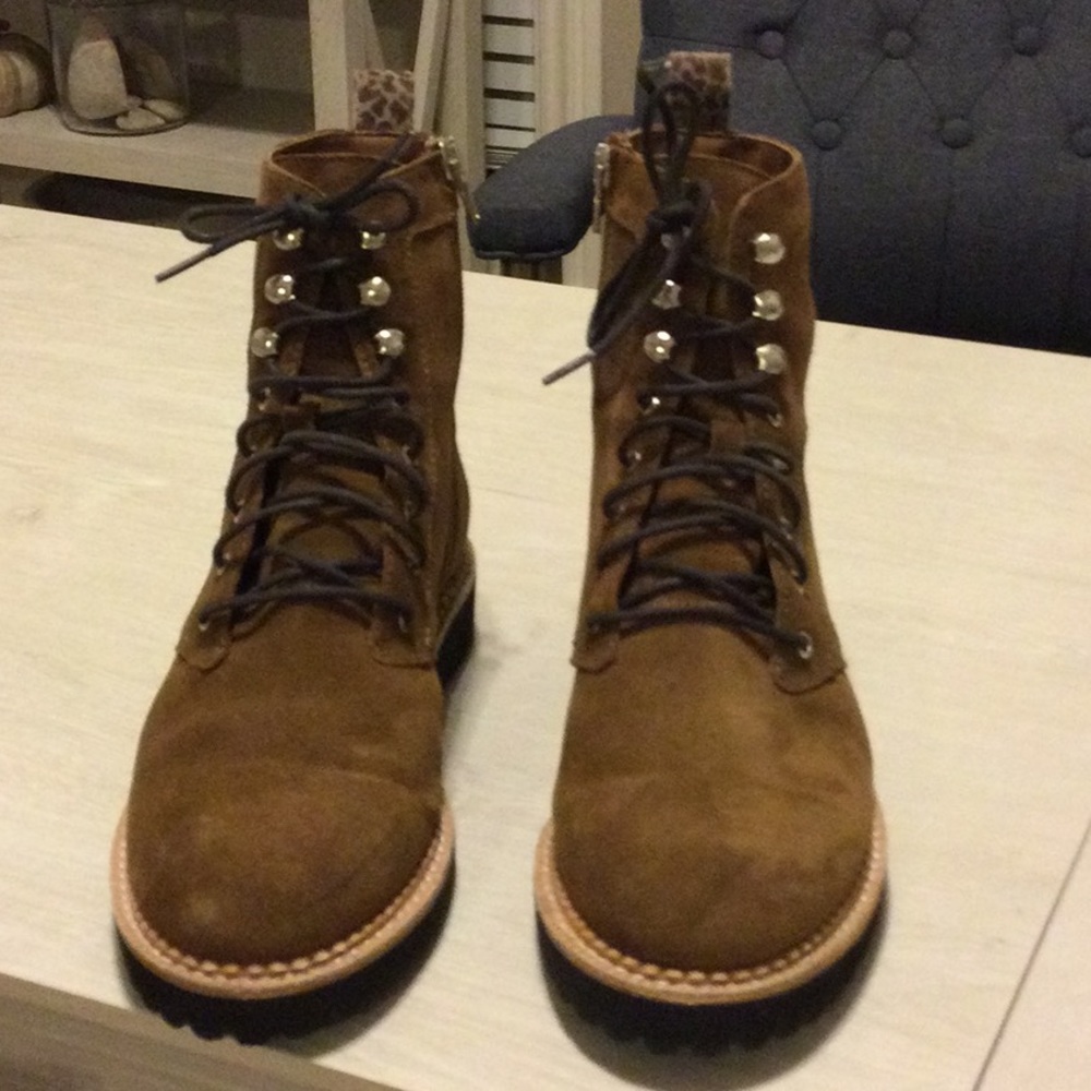 Brown suede lace up boots